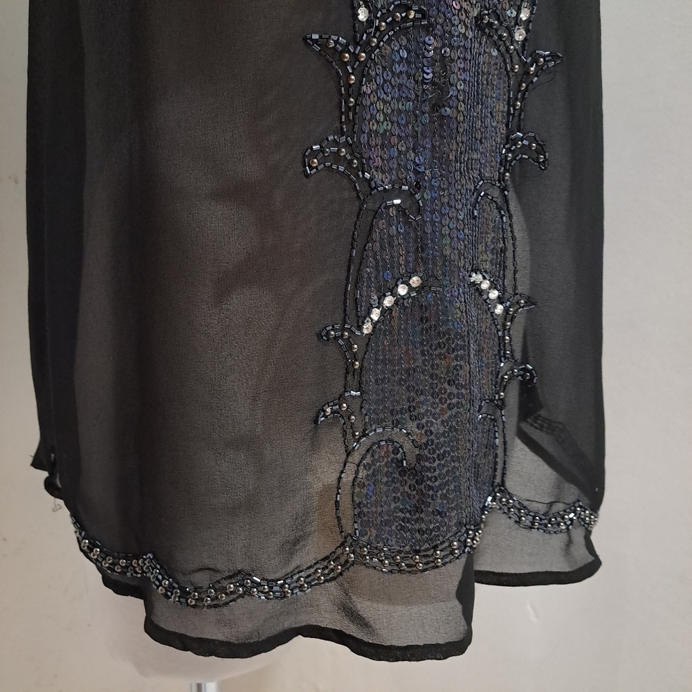 Temperance | Black sheer beaded sleevless shirt - Picture 4 of 9